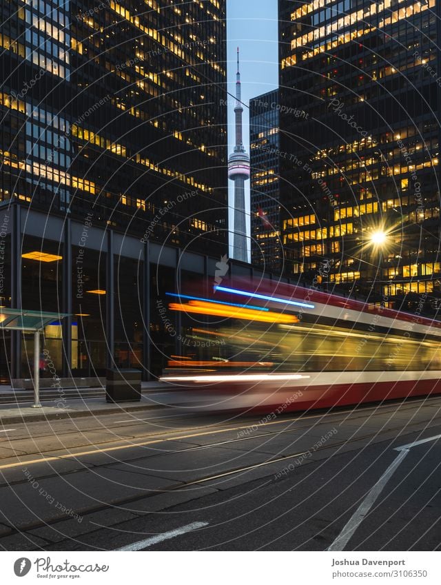 Downtown Toronto Vacation & Travel Tourism Town High-rise Building Architecture Landmark Transport Public transit Tram Movement blur Canada city lights