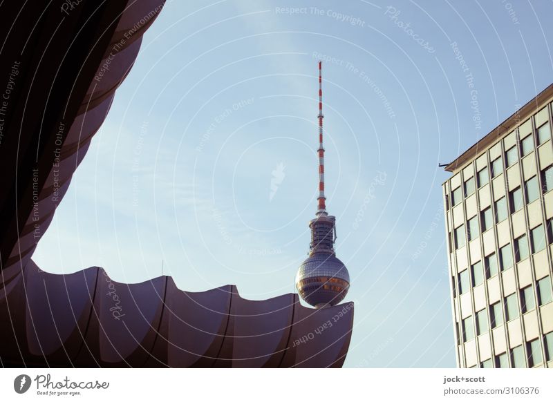 Put a quiet bullet in it. GDR Cloudless sky Downtown Berlin Capital city Facade Tourist Attraction Landmark Berlin TV Tower Retro Style Past Classification