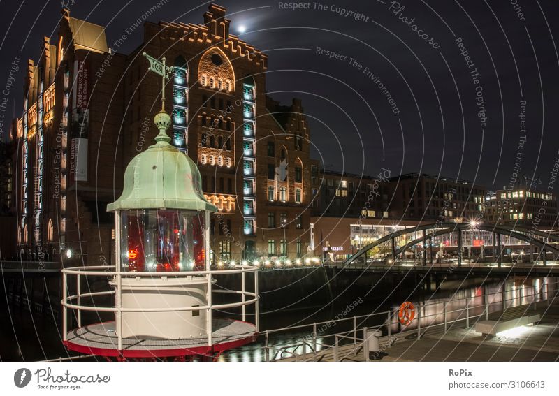 Historical buildings of Hamburg at night. Style Design Leisure and hobbies Vacation & Travel Tourism Trip Sightseeing City trip Living or residing Night life
