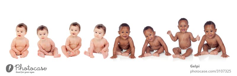 Eight funny babies sitting on the floor Joy Happy Beautiful Hair and hairstyles Skin Health care Life Child Human being Baby Toddler Man Adults Infancy Afro