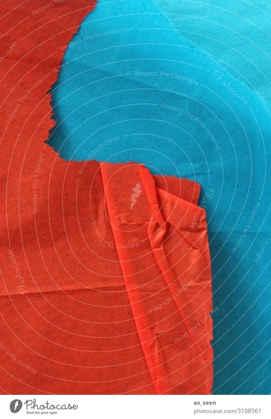 RED meets BLUE Harmonious Leisure and hobbies Handicraft Work of art Paper Piece of paper Touch Illuminate Lie Esthetic Authentic Sharp-edged Blue Orange Red