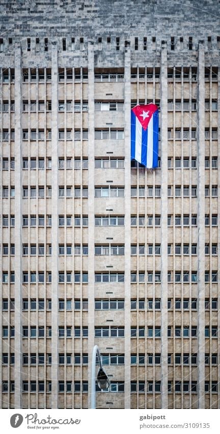 Cuban flag on high-rise building in Havana Travel photography Vacation & Travel Deserted Wanderlust City House (Residential Structure) Flag Socialism