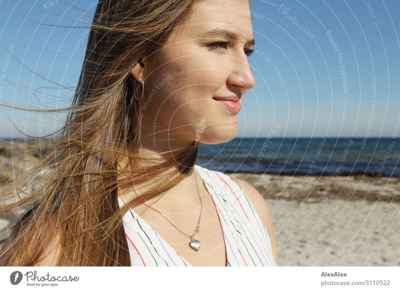 Portrait of a young woman on the beach Elegant Style already Life Well-being Summer Summer vacation Sun Sunbathing Beach Ocean Young woman Youth (Young adults)