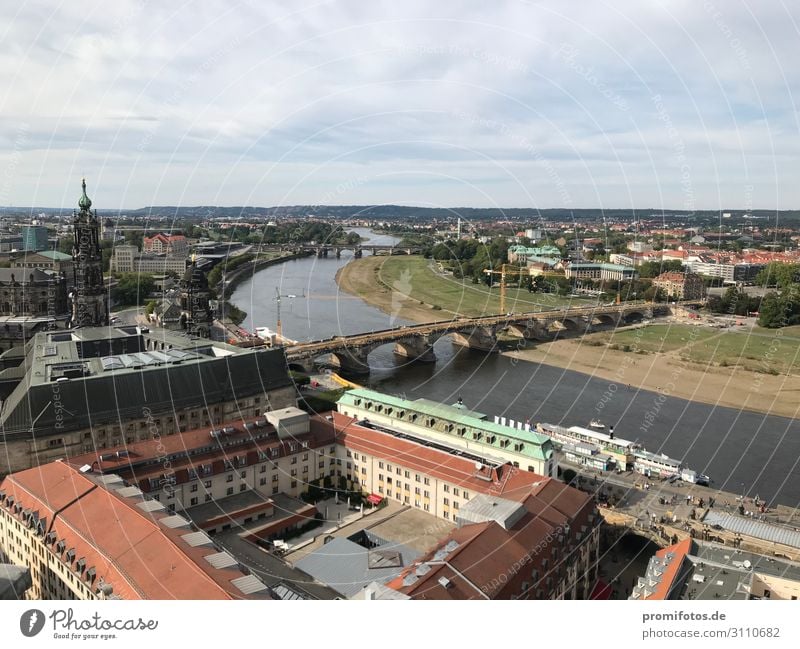 Dresden: View from the Frauenkirche to the August Bridge and the Elbe River Vacation & Travel Tourism Trip Sightseeing City trip Town Old town