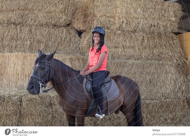 Beautiful teenager with his horse learning to ride Lifestyle Happy Leisure and hobbies Vacation & Travel Summer Child School Woman Adults Friendship Landscape