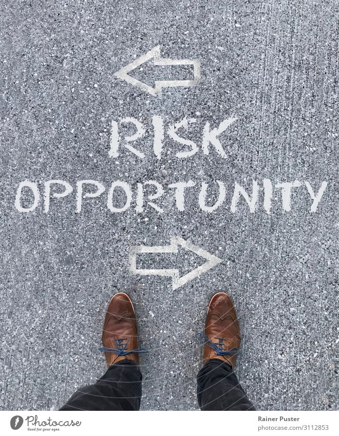 Chance or risk? Economy Business SME Company Career Success Feet Street Footwear Select Brown Gray Optimism Experience Planning Decide Direction Risk