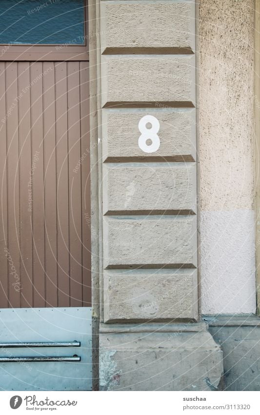 8 Eight Digits and numbers Numbers House number House (Residential Structure) Wall (building) Town City life Entrance Wall (barrier) Facade Door Domicile