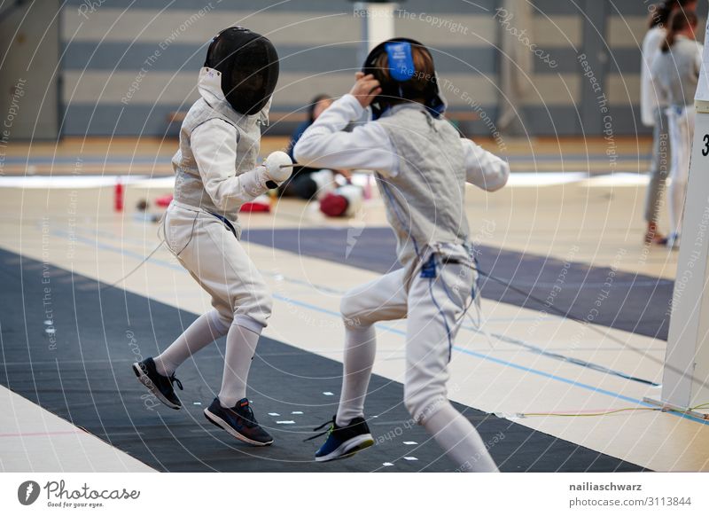 Fencing Fight Sports Martial arts Sportsperson Sports team Mask fencing mask Sporting Complex Sporting event Sportswear Helmet Movement Joy Brave Safety