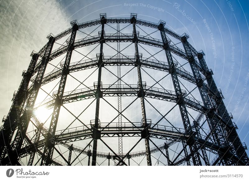 Landmark of Schöneberg Gasometer Architecture Sky Clouds Historic Safety Construction Structures and shapes Twilight Contrast Silhouette Sunlight Back-light