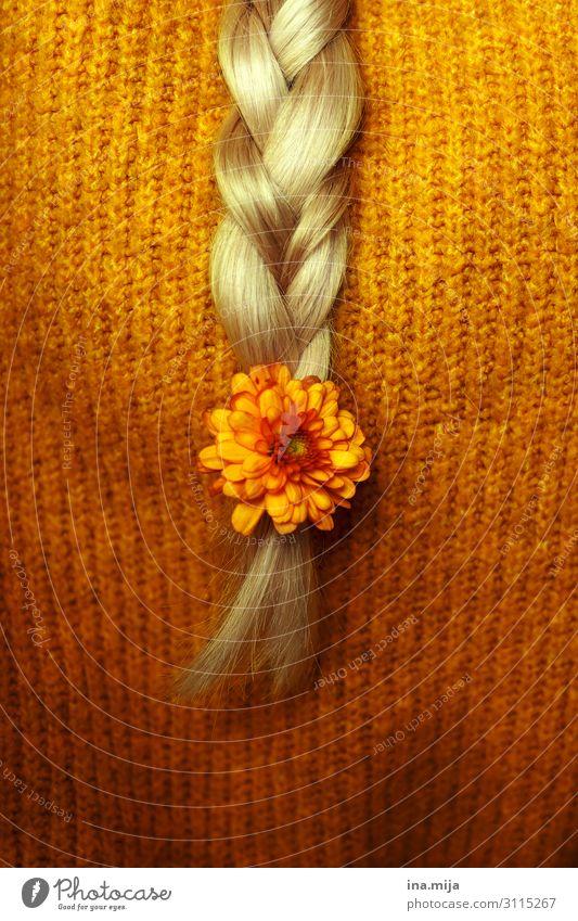 autumn III Human being Feminine Hair and hairstyles Blonde Long-haired Braids Yellow Gold Orange Cuddly Plaited Colour photo Subdued colour Copy Space left