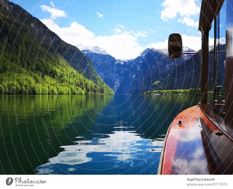 A boat trip Nature Alps Lakeside Lake Königssee Boating trip Relaxation Gigantic Vacation & Travel Idyll Tourism Tradition Logistics Longing Wanderlust Calm