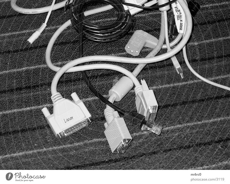 cable tangle Electrical equipment Technology Cable Black & white photo