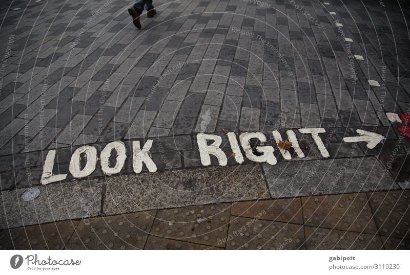 LOOK RIGHT London England Town Transport Traffic infrastructure Pedestrian Street Crossroads Lanes & trails Road sign Stone Sign Characters Signs and labeling