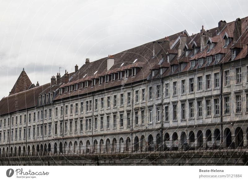 Always along the wall 2 Housefront Historic Building Arcade Facade Window France Besancon Old town Exterior shot