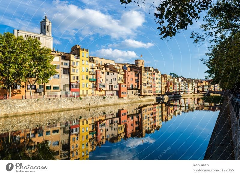 Colorful houses at river Onyar in Girona, Catalonia Spain Beautiful Vacation & Travel House (Residential Structure) Landscape River Town Capital city Building