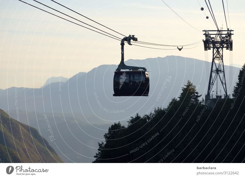 In the gondola l lifted off Vacation & Travel Trip Landscape Elements Sky Sunlight Forest Alps Mountain Dolomites Italy South Tyrol Cable car Gondola Driving