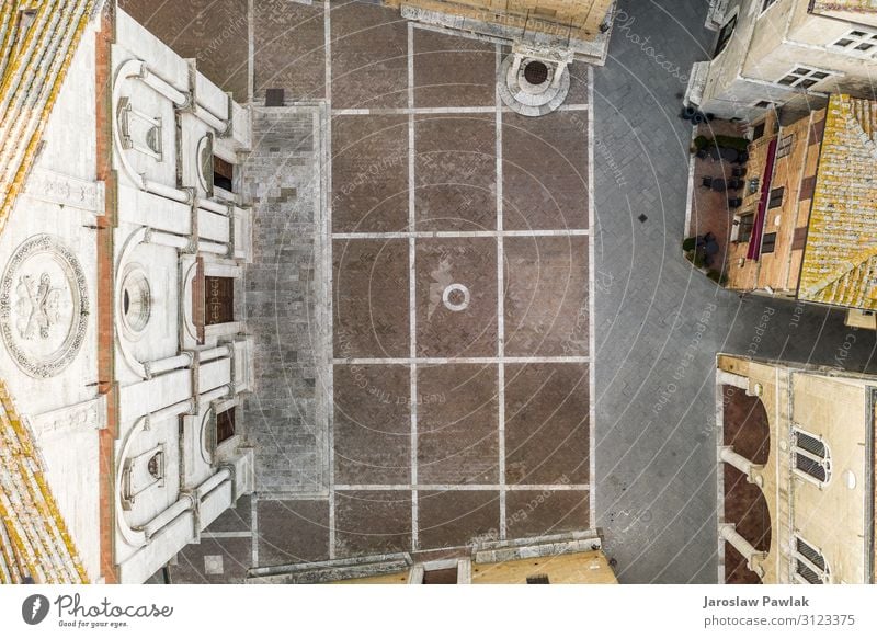 The main square in Pienza, Tuscany, photo from above, taken from the drone. ancient old italian historic architecture tuscany italy pienza town travel city