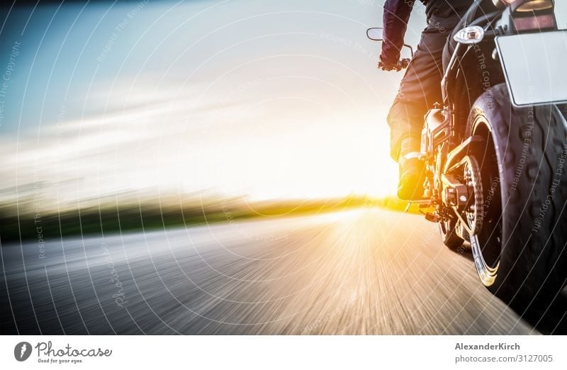 motorbike on the road riding. having fun riding the empty road Lifestyle Joy Vacation & Travel Sports Engines Human being Motorcycle Fashion Power motorcyclist