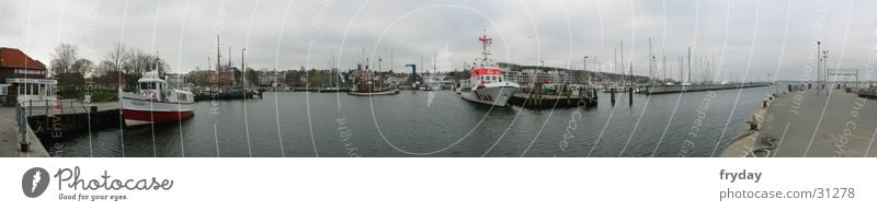 Laboe Port Panorama (View) Wide angle Watercraft Fishing boat Fisherman Jetty Europe Harbour Baltic Sea SAR sea rescuers Large Panorama (Format)