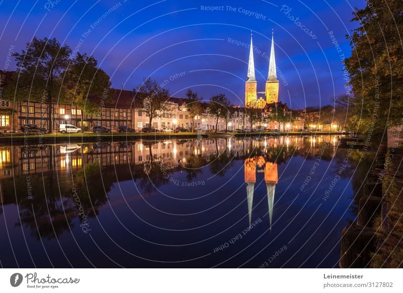 Lübeck on the Trave Architecture Culture River bank Germany Europe Town Downtown Skyline House (Residential Structure) Dome Manmade structures Building