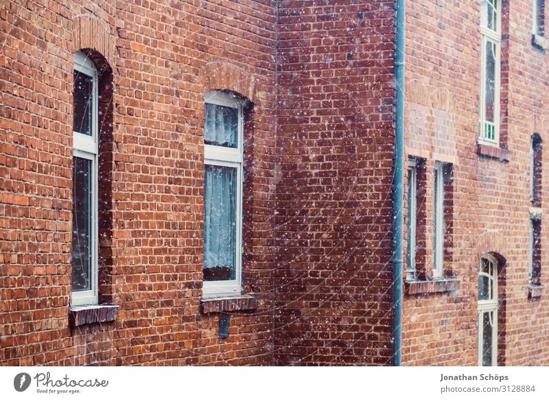 red brick facade with snowflakes in winter Erfurt Germany Winter Architecture Background picture Brick Building Christmas & Advent copy room Facade Flake