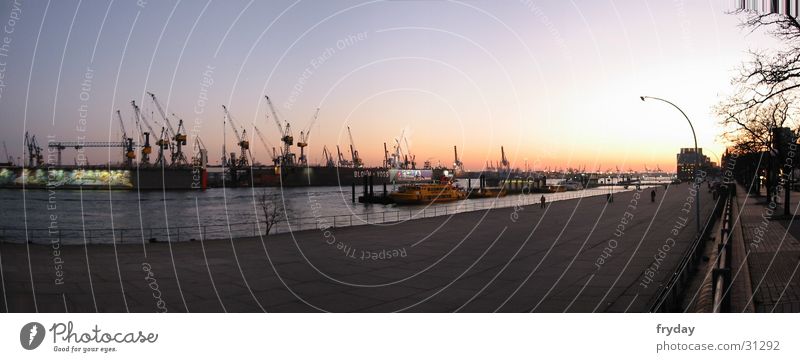 Port of Hamburg I Water River Germany Europe Harbour Watercraft Large Sunset Panorama (Format) Colour photo Exterior shot Deserted Panorama (View) Wide angle