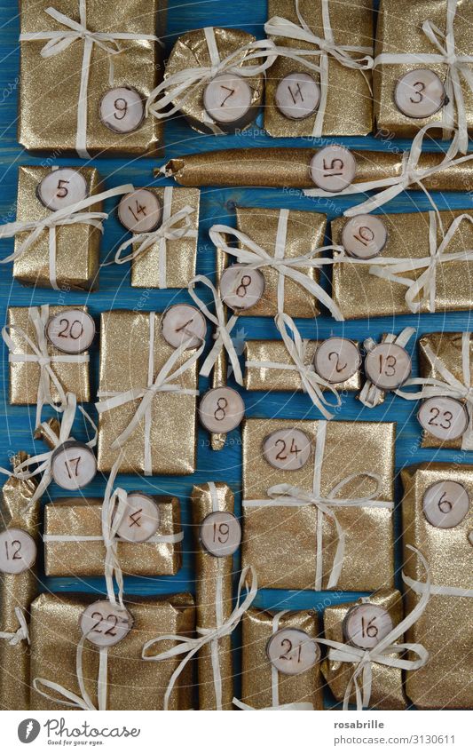 noble Advent calendar Joy Handicraft Feasts & Celebrations Christmas & Advent Package Wood Digits and numbers Glittering Gold Turquoise Anticipation Surprise