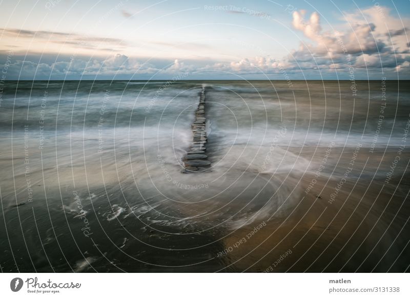 sandy beach, groynes long time exposure Long exposure Horizon Clouds Beautiful weather Sandy beach Baltic Sea Stream