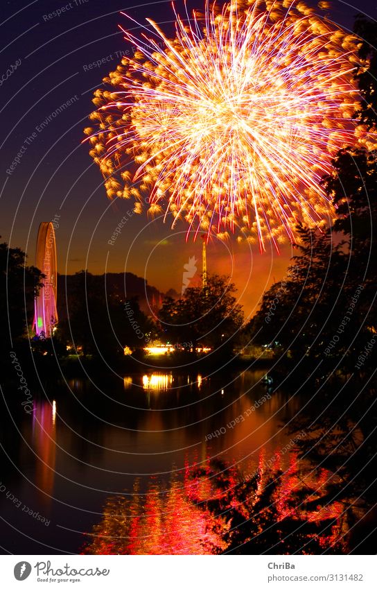 Fireworks on the Danube Night life Feasts & Celebrations New Year's Eve Fairs & Carnivals Firecracker Nature Landscape Night sky Summer River Glittering