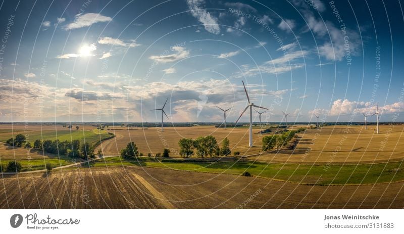 Panorama landscape with windmills in good weather Science & Research Advancement Future Energy industry Renewable energy Wind energy plant Nature Landscape