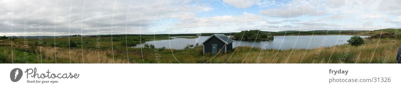 scotish lake Panorama (View) Wide angle Scotland Lake House (Residential Structure) Horizon Bad weather Hut Pasture Clouds Large Panorama (Format)