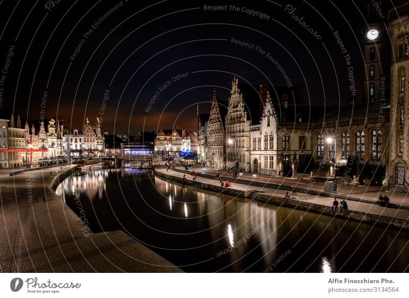 historic city center of Ghent illuminated at night Vacation & Travel Tourism House (Residential Structure) Culture Landscape River Town Bridge Building