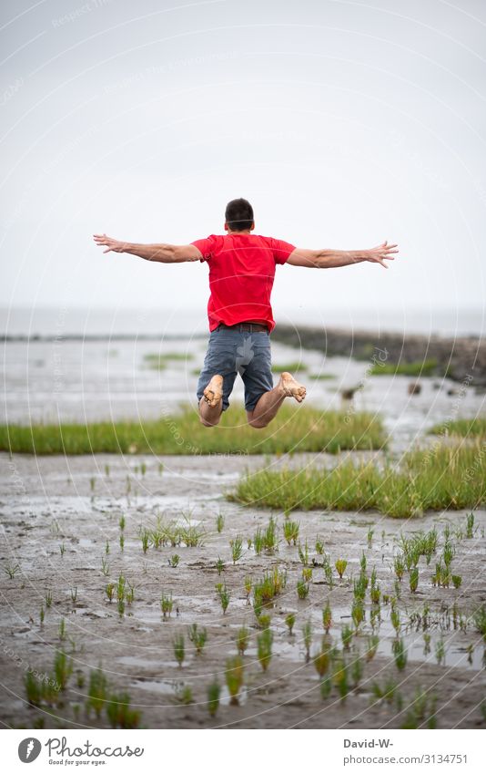 Jump in Watt Human being Masculine Young man Youth (Young adults) Man Adults Life 1 Art Environment Nature Landscape Summer Beautiful weather Bad weather