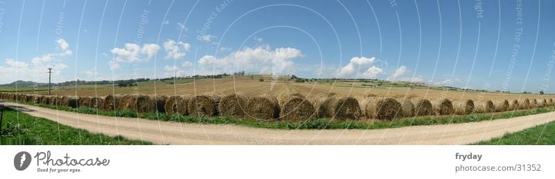Field in wide ... Panorama (View) Wide angle Straw Bale of straw France Footpath Clouds Grain Large Panorama (Format)