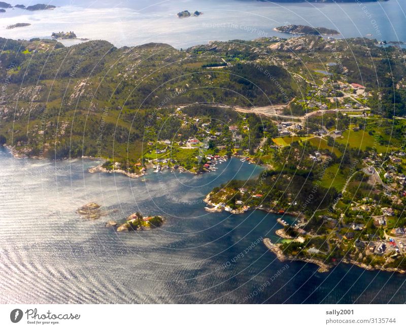 island world Islands Archipelago coast Ocean Landscape Nature Vacation & Travel North Sea Bird's-eye view View from the airplane Beach Waves Wind Norway
