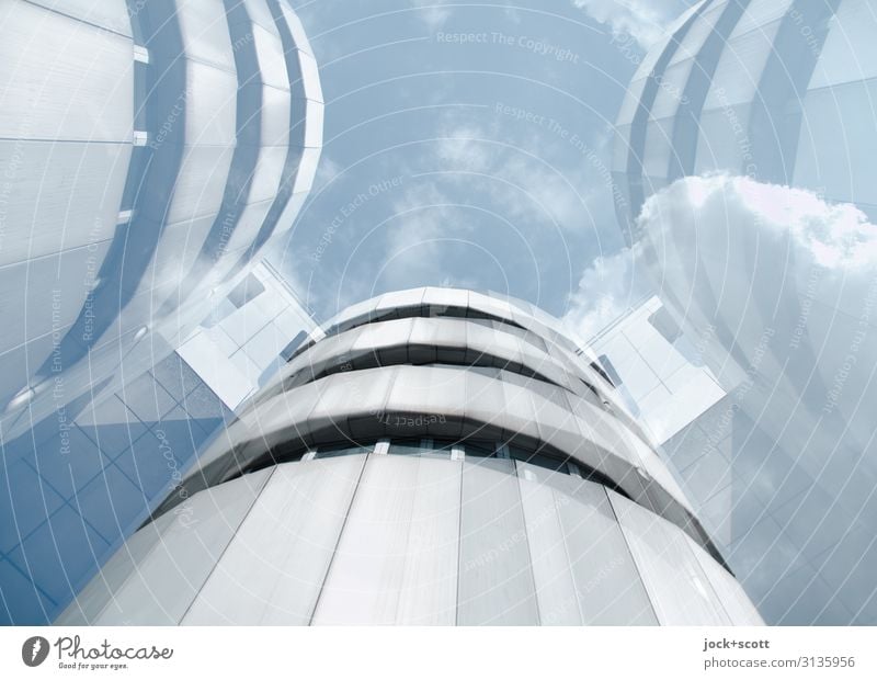High-tech architecture Design Architecture Sky Clouds Congress building Tall Modern Retro Innovative Style Surrealism Symmetry Double exposure Reaction Illusion