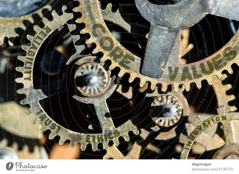 Gears and texts texts core, values, trust, ethics, reliability Success Industry Financial Industry Company Machinery Steel Growth Reliability Trust