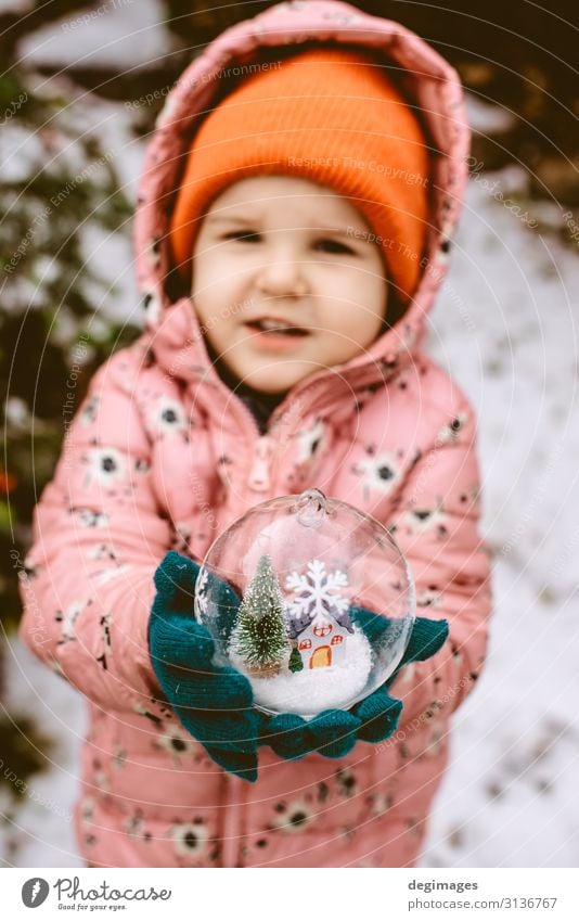 Child hold transparent glass ball with christmas tree Design Winter Snow Decoration Feasts & Celebrations Christmas & Advent Hand Tree Toys Ornament Sphere