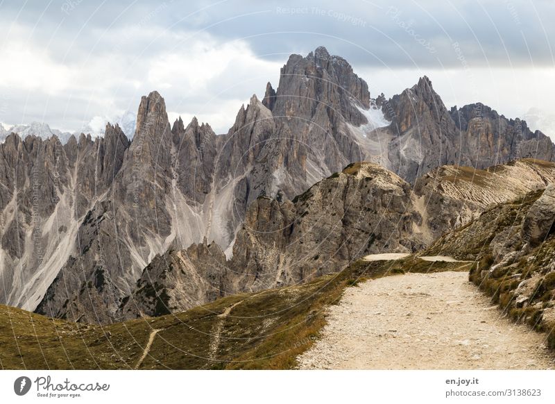 way back Vacation & Travel Tourism Trip Far-off places Expedition Mountain Hiking Nature Landscape Clouds Climate Climate change Rock Alps Dolomites Three peaks