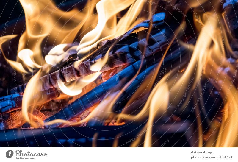 campfire Summer Wood Hot Bright Yellow Black Fire Fireplace Blaze Coal Embers Flame White Barbecue (event) Colour photo Multicoloured Exterior shot Abstract