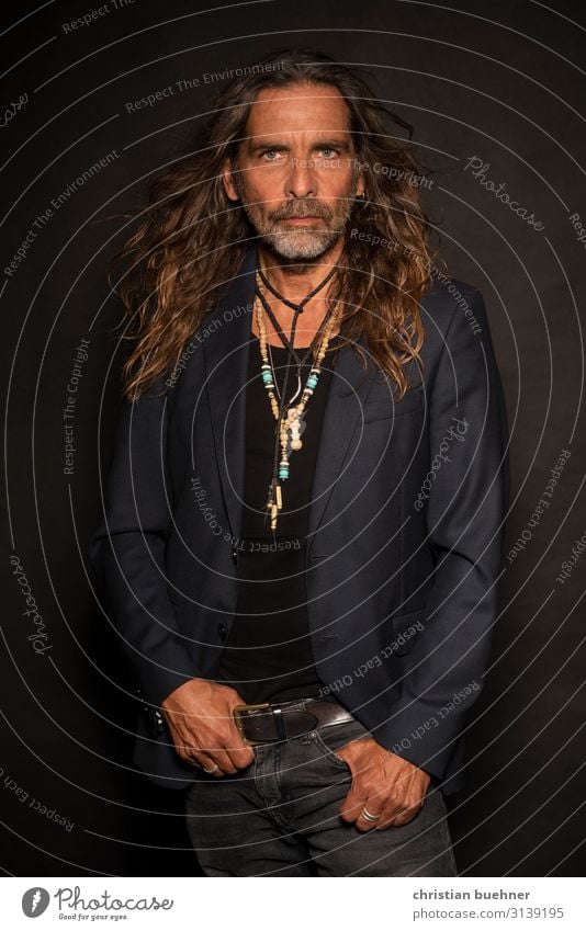 hippie man Beautiful Man Adults 1 Human being 45 - 60 years Artist Cool (slang) Eroticism Success Power Adventure Esthetic Design Fragrance Uniqueness Energy