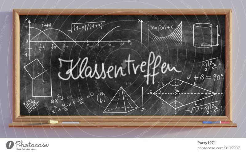 Class Reunion - School Board - 3D Render Education Blackboard Mathematics Physics Sign Characters Digits and numbers Emotions Anticipation Friendship Study