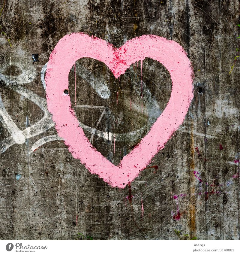 heart Wall (barrier) Wall (building) Concrete Sign Graffiti Heart Trashy Gray Pink Romance Relationship Love Valentine's Day Colour photo Exterior shot Close-up
