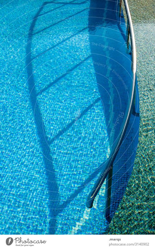 pool swimming pool Swimming pool Tile Handrail Curved Shadow Water Refreshment Summer Light Metal Swimming & Bathing Vacation & Travel Pool border