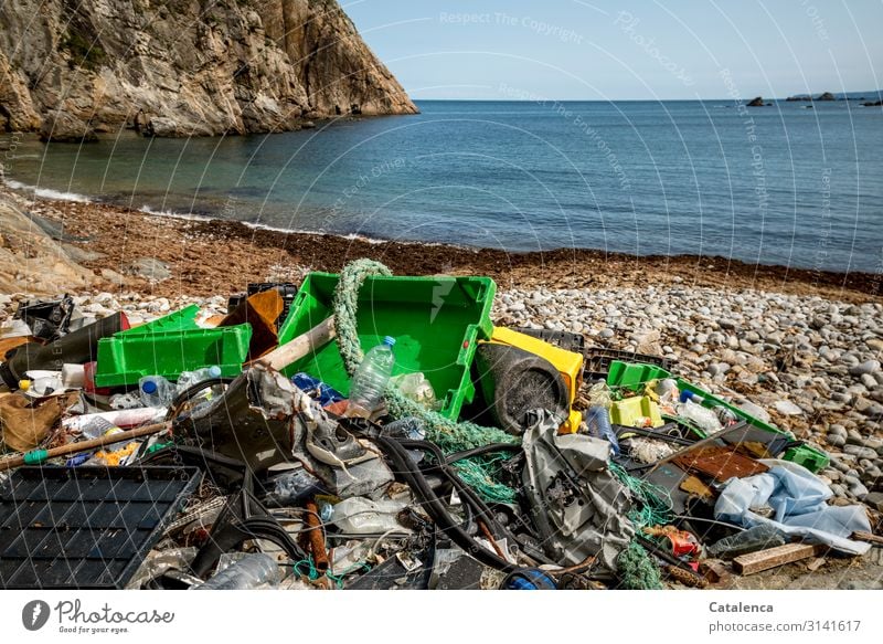 Plastic Trash 2020 | Washed up plastic waste on an idyllic beach bins ropes crates Packing film Beach Ocean Bay flotsam washed ashore Environmental pollution