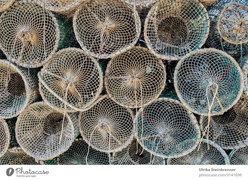 Fish traps stacked on top of each other Rope Plaited Fishing net Net fishing Fishing industry Sardinia Pattern Colour photo Exterior shot Fishery