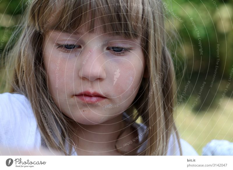 concentration Playing Children's game Summer vacation Human being Feminine girl Nature Bangs Observe Think Discover Draw Looking Dream already Curiosity Moody