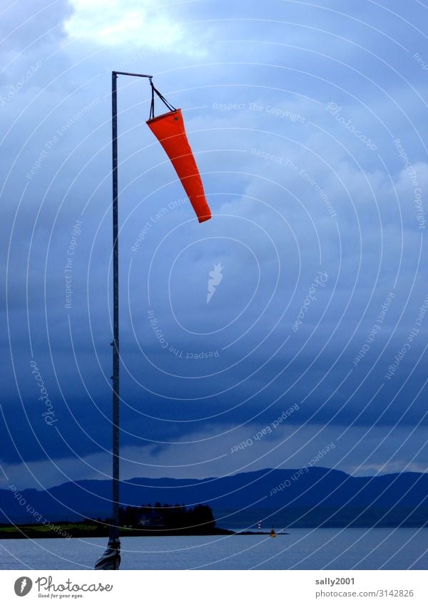 windy and windy... Vane Windsock wind sock Red Ocean Weather Air speed meter wind indicator Bad weather Clouds Thunder and lightning Storm clouds Threat Climate