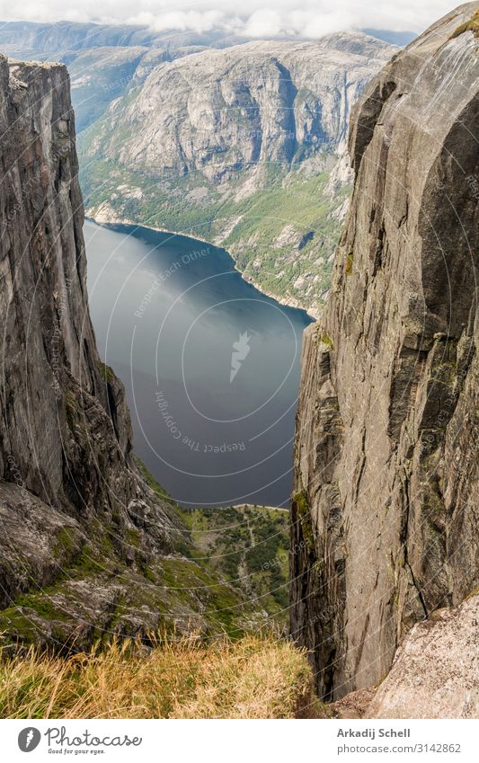 View of the Lysefjord from Kjeragbolten in Norway. plateau Tourist Stavanger mountains Freedom Location Landscape background panorama Discover Amazing touristic