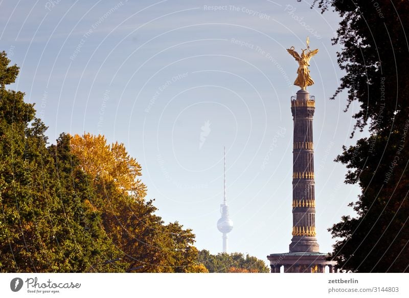 TV Tower and Victory Column Architecture Berlin Monument Germany else Figure Gold Goldelse victory statue big star Capital city Sky Heaven Downtown Places